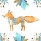 Folk Christmas animal Fox clipart Watercolour illustration of a Nordic winter elements collection