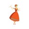 Folk dance concept. Dancing woman on white background.
