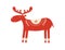 Folk deer. Scandinavian deer silhouette with flower pattern. Christmas nordic reindeer isolated graphic element. Hand