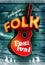 Folk festival poster with acoustic guitar shape on wood background. Vector illustration. Eps 10.