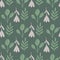 Folk flower and branches silhouettes seamless doodle pattern. Vintage pale print in green colors