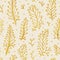 Folk flowers vintage raster seamless pattern. Ethnic floral motif beige hand drawn background. Contour golden