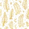 Folk flowers vintage raster seamless pattern. Ethnic floral motif white hand drawn background. Contour golden