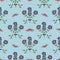 Folk hygge seamless pattern - moth, leaves, flowers, branches in scandinavian nordic style, ethnic floral repeating