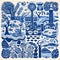 Folk-inspired Blue City And Tree Tile Design With Ecological And Tropical Symbolism