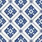 Folk-inspired Blue And White Tile Pattern On White Fabric