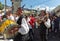 Folk music group in local costumes performs a folk dance at Madeira Wine Festival in Esterito de Camara de Lobos on the Madeira,