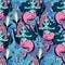 Folk spiritual cute boho flash style mermaid girl in the ocean seamless pattern.