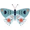 Folk style blue butterfly decorative graphic art