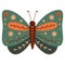 Folk style green butterfly decorative graphic art