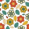 Folk vector pattern colorful flowers and leaves