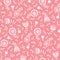 Folk White Flowers on Pink Background Vector Seamless Pattern Classic Floral Texture. Hand-drawn doodle monochrome flora