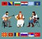 Folklore Music trio Greek, Turkish and Serbian musician guslar on  gusle instrument. Bouzouki player and oriental Balgama zurna