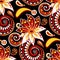 Folkloric Seamless Pattern with Indian Paisley Swirl, Nature Inspired Design Element