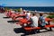 Folks enjoy a lunch with aview of the rocky Maine coast