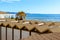 Follonica, Italy. Bathing huts in a spring sunny afternoon