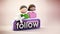 Follow button and generic follower icons. 3D illustration