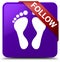 Follow (footprint icon) purple square button red ribbon in corner
