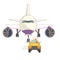 Follow Me Car accompanying an airplane on white isolated background, vector illustration to make prints, posters using as an