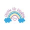 Follow The Rainbow- positive text with cute hand drawn rainbow, clouds and heart.