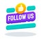 Follow Us Banner in Memphis Style with Typography, Thumb Up, Button, Counter Notification, Social Media Networks Logo