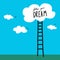 Follow your dream word, ladder and cloud cartoon illustration