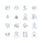 Follower happiness line icons collection. Satisfaction, Gratitude, Fulfillment, Joy, Contentment, Pleasure, Delight