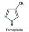 Fomepizole, 4-methylpyrazole, C4H6N2 molecule. It is used to treat methanol and ethylene glycol poisoning. Skeletal chemical