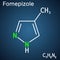 Fomepizole, 4-methylpyrazole, C4H6N2 molecule. It is used to treat methanol and ethylene glycol poisoning. Structural chemical