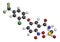 Fomesafen herbicide molecule. 3D rendering. Atoms are represented as spheres with conventional color coding: hydrogen white,.