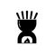 Fondue bowl, silhouette icon. Outline pictogram of ceramic pot with forks. Black illustration of special heated cookware for