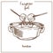 Fondue sketch icon for European Swiss food cuisine menu design