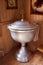 Font. Bowl for the baptism of babies in a Christian church