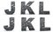 Font brick, alphabet build, letters J, K, L, 3d render, path save