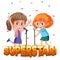 Font design template for word superstar with two girls singing