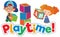 Font design for word play time with happy kids playing