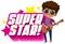 Font design for word superstar with boy playing guitar