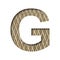 Font on a embossed metal sheet. The letter G is cut out of white paper on the background of a weathered sheet of metal with a