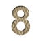 Font on a embossed metal sheet. The number eight, 8 is cut out of white paper on the background of a weathered sheet of metal with