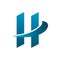 Font letter h blue color solid dynamic line logo design