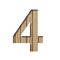 Font on light wood. The digit four, 4 is cut out of paper on a the background of vertical wood planks. Set of wooden fonts