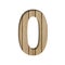 Font on light wood. The digit zero, 0 is cut out of paper on a background of vertical wood planks. Set of decorative wooden fonts