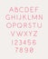 Font set of letters and numbers. Vector. Linear, thin, contour letters. Latin font. Pink glamorous letters. Women's style.