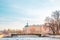 Fontanka river, Panteleimon bridge, Mikhailovsky castle-landscape of St. Petersburg on a Sunny day in the city center, beautiful