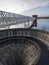 Fontburn reservoir, Northumberland, UK with walkway and shaft spillway