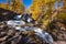 Fontcouverte Waterfall in Autumn in the Claree Upper Valley. Nevache, Hautes-Alpes, Alps, France