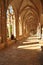 The Fontfroide Abbey cloister on a sunny day, Languedoc-Roussillon, France