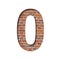 Fonts on brick texture. Digit zero, 0, cut out of paper on a background of real brick wall. Volumetric white fonts set