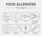 Food allergens line icons. A group of the eight major allergenic foods is often referred to as the Big-8.