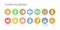 Food allergens white icons in pastel colorful circles. 14 food allergens vector circle icon set.